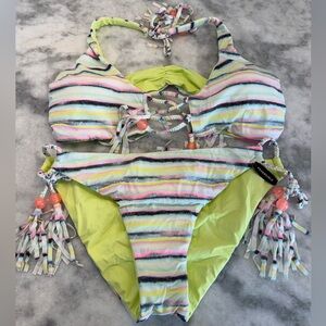 Victoria's Secret Multicolor REVERSIBLE Striped Bikini Size L BNWT